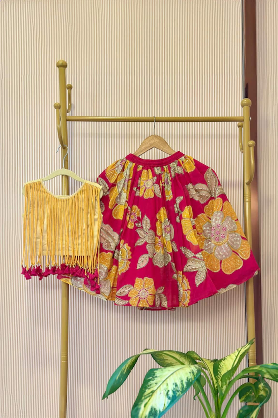 Rage Attire-Sweta Saria Floral Print Fringed Top & Lehenga Set 