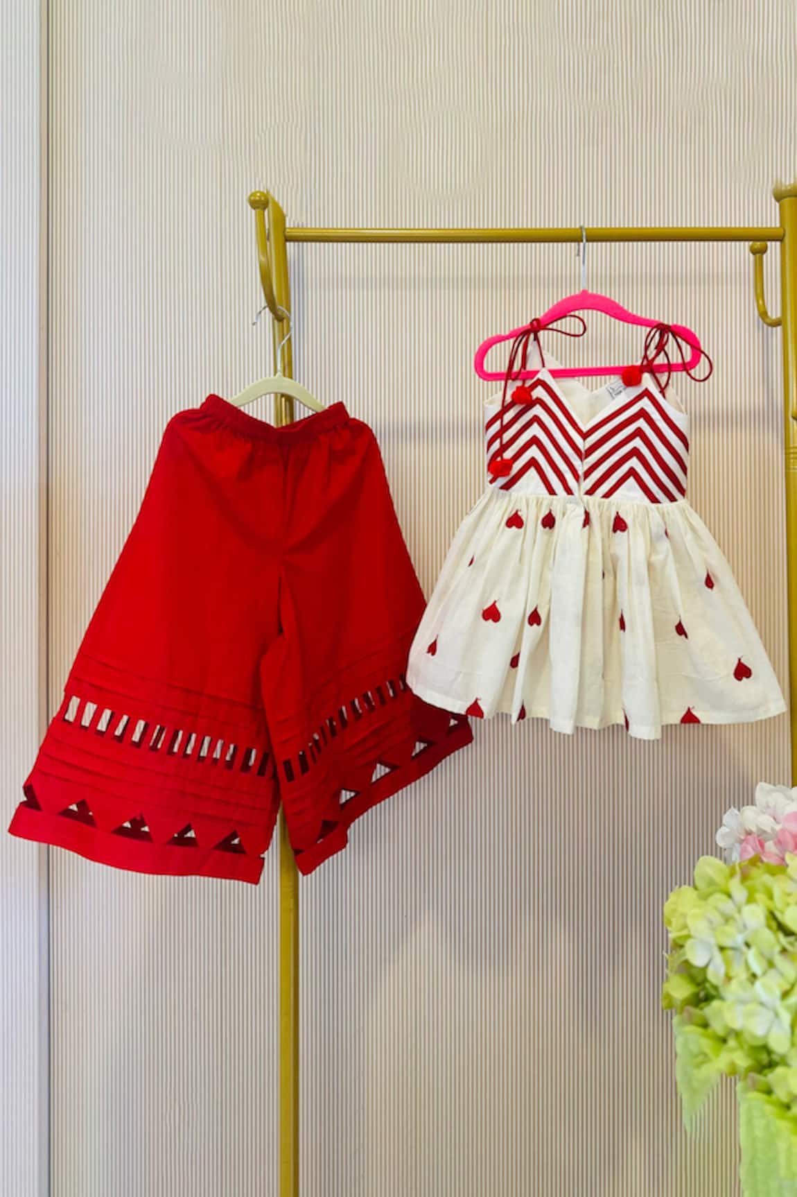 Rage Attire-Sweta Saria Ivory Red Designer Top & Palazzo Set 