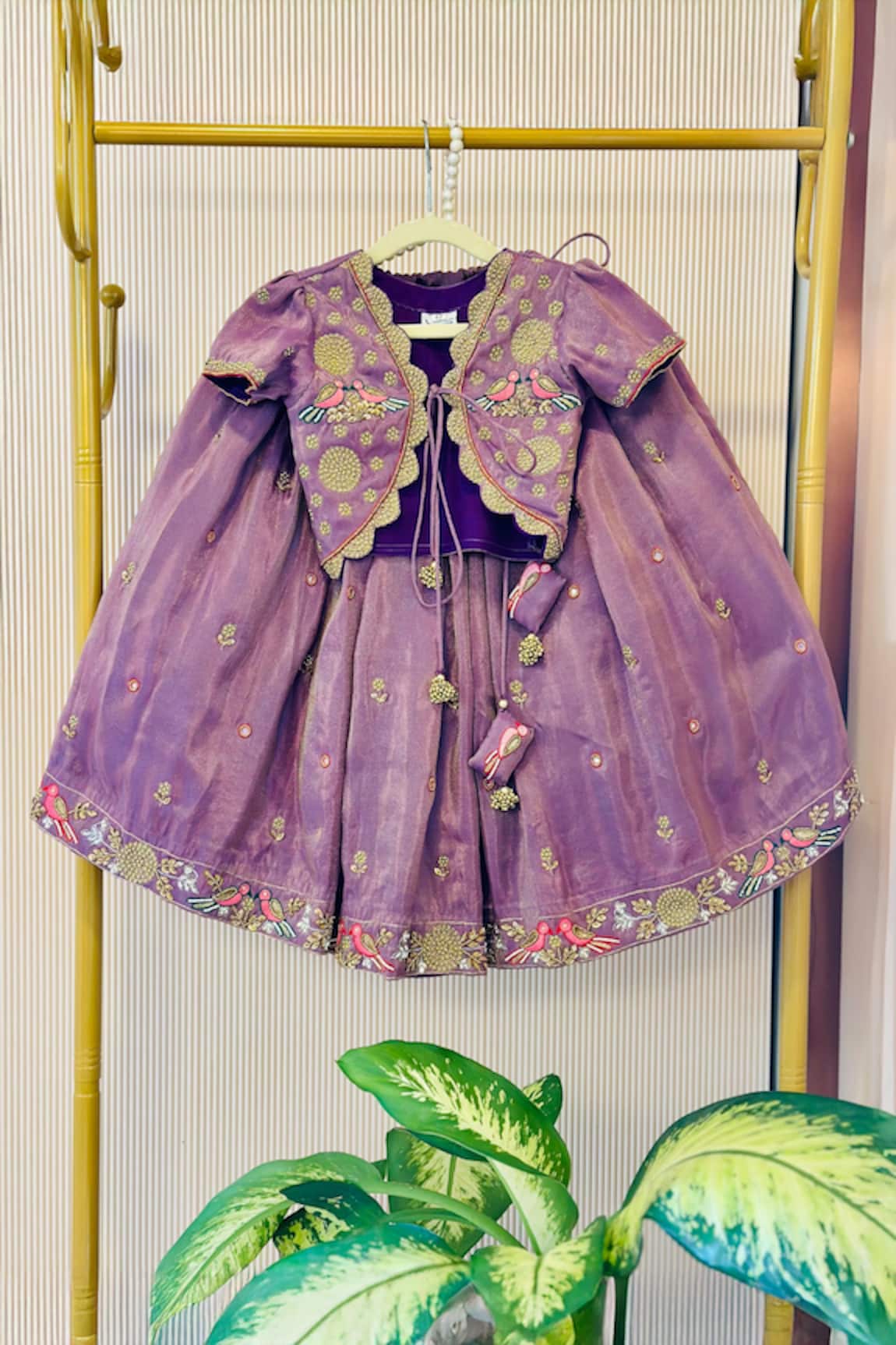 Rage Attire-Sweta Saria Purple Foil Tissue Jacket & Lehenga Set 