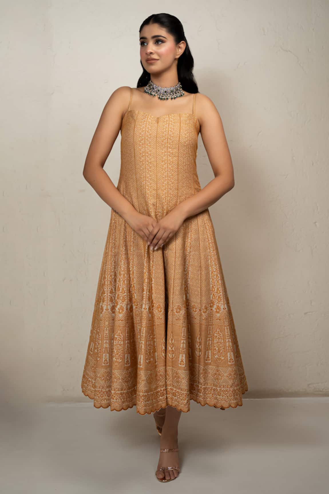 Safaa Marigold Designer Anarkali Dress 