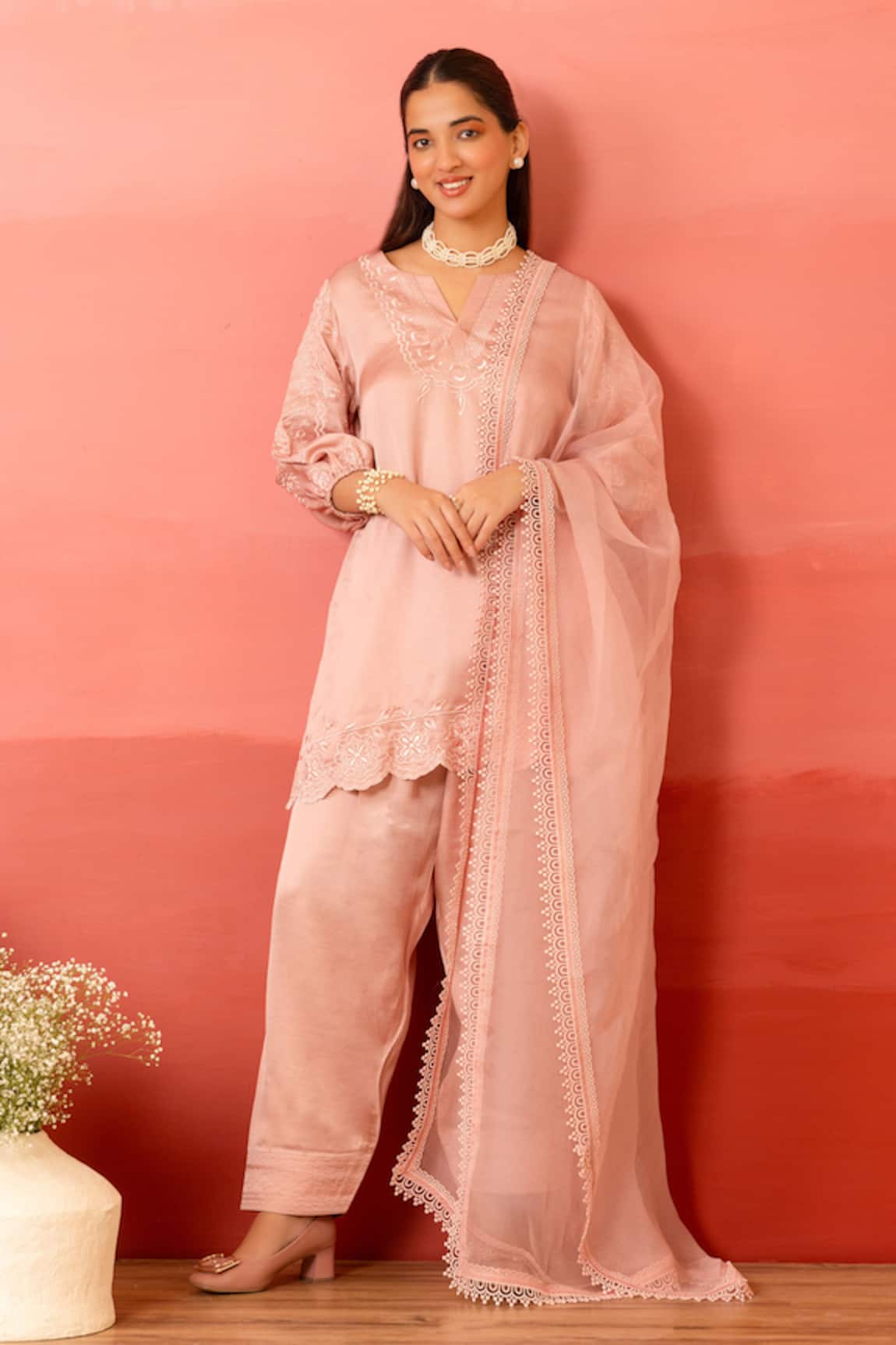 Charu Makkar Designer Salmon Pink Kurta Set 