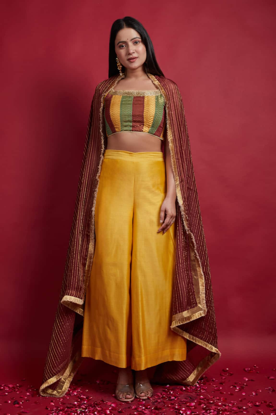 Vinusto Multi-Colored Chanderi Top & Palazzo Set 