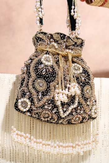 Nazaakat By Samara Singh Handcrafted Black Pearl Potli Bag 