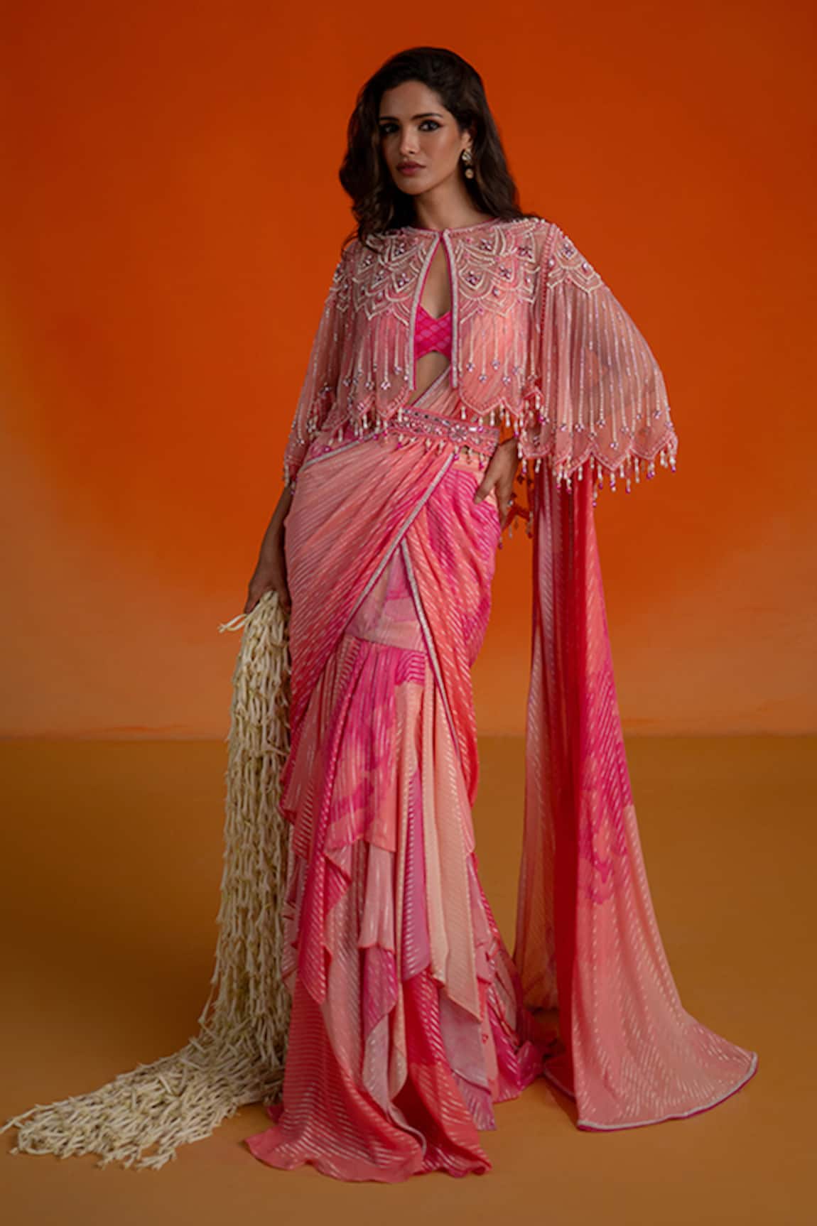 Shashank Arya Floral Ombre Pre-Draped Saree Set 