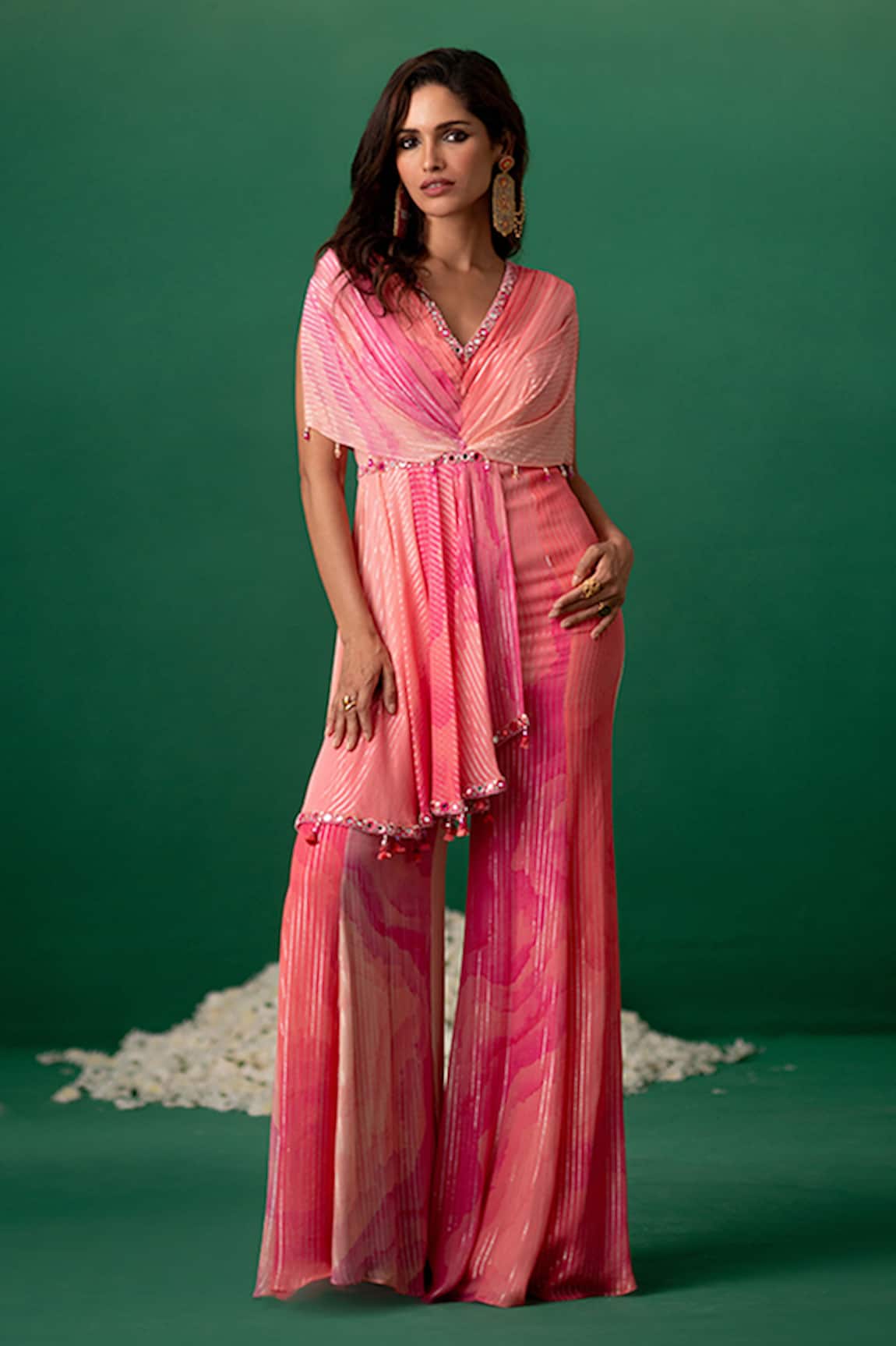 Shashank Arya Pink Digital Print Jumpsuit with Embellishments 