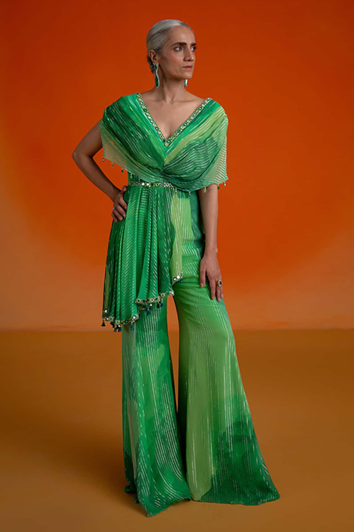 Shashank Arya Green Georgette Designer Jumpsuit 