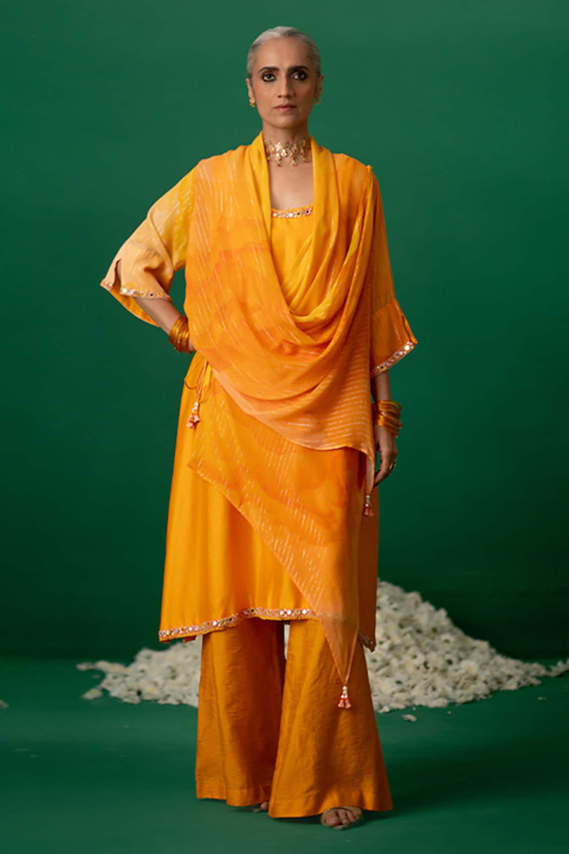 Shashank Arya Orange Block Print Kurti & Pant Set 