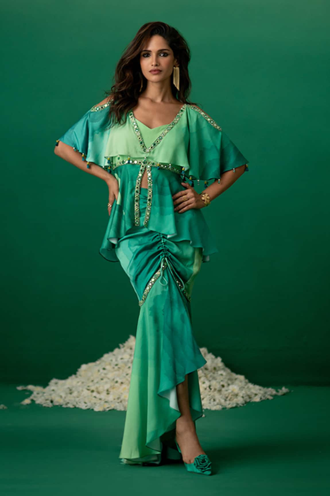 Shashank Arya Green Block Print Skirt & Kurti Set 