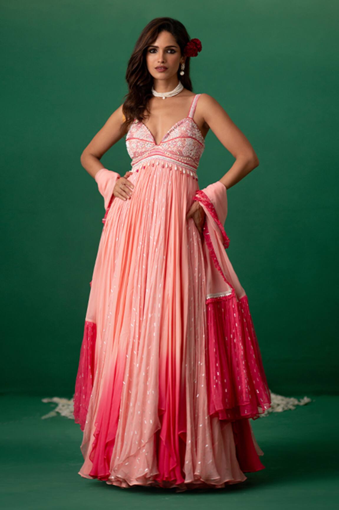 Shashank Arya Crystal Embellished Pink Anarkali Set 