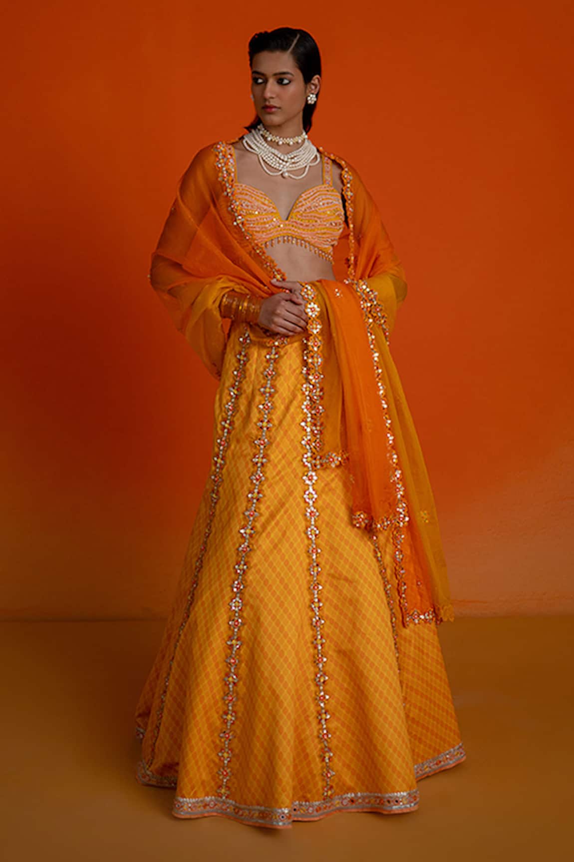 Shashank Arya Orange Beaded Lehenga Set 