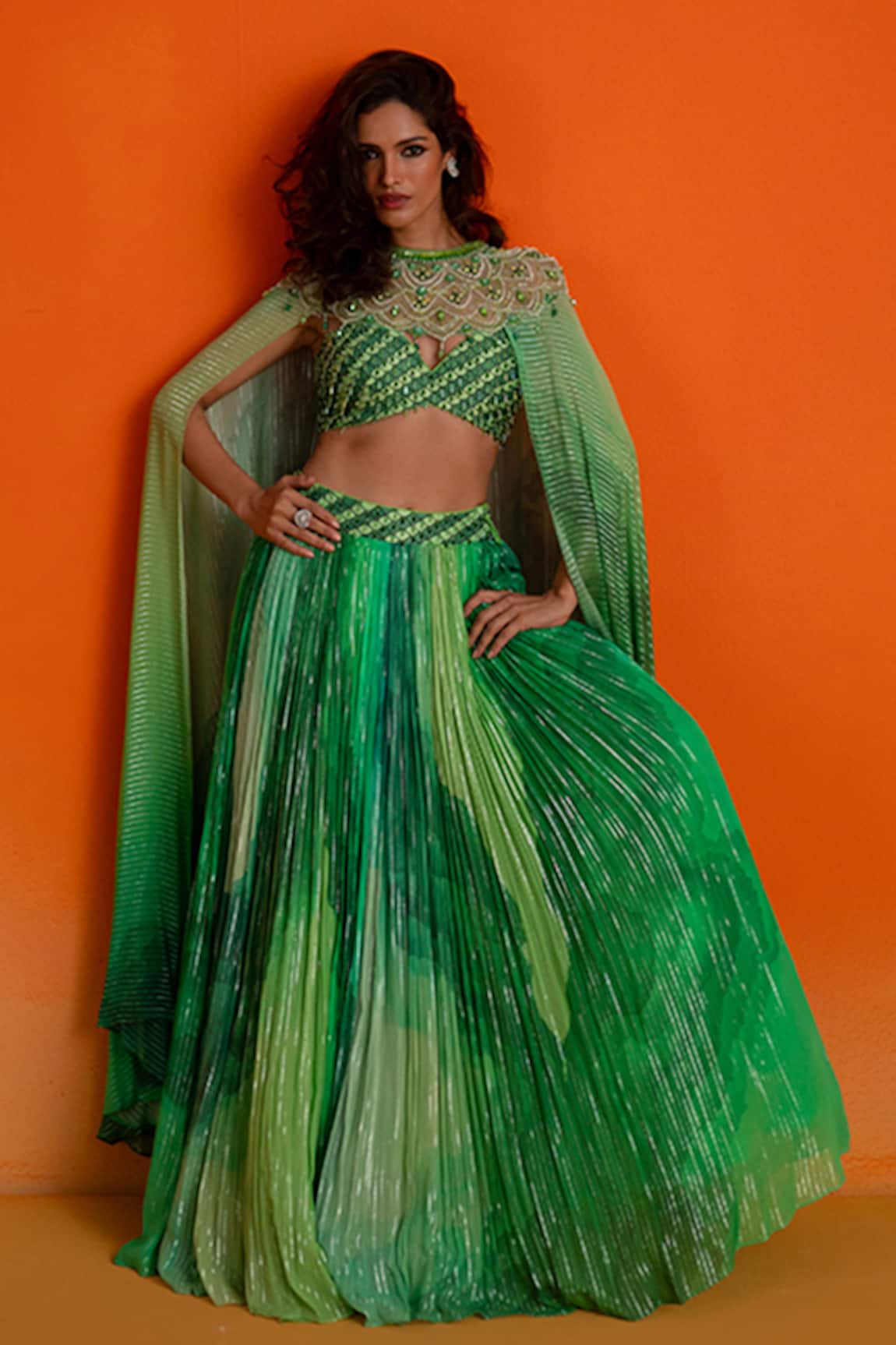 Shashank Arya Floral Print Green Lehenga Set 