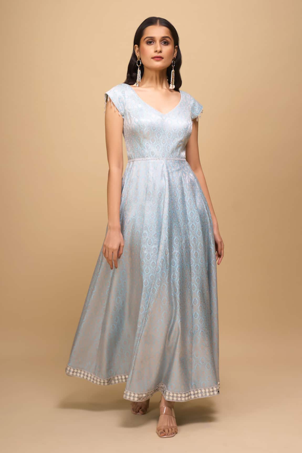 Samyukta Singhania Ice-Blue Brocade Anarkali Dress 