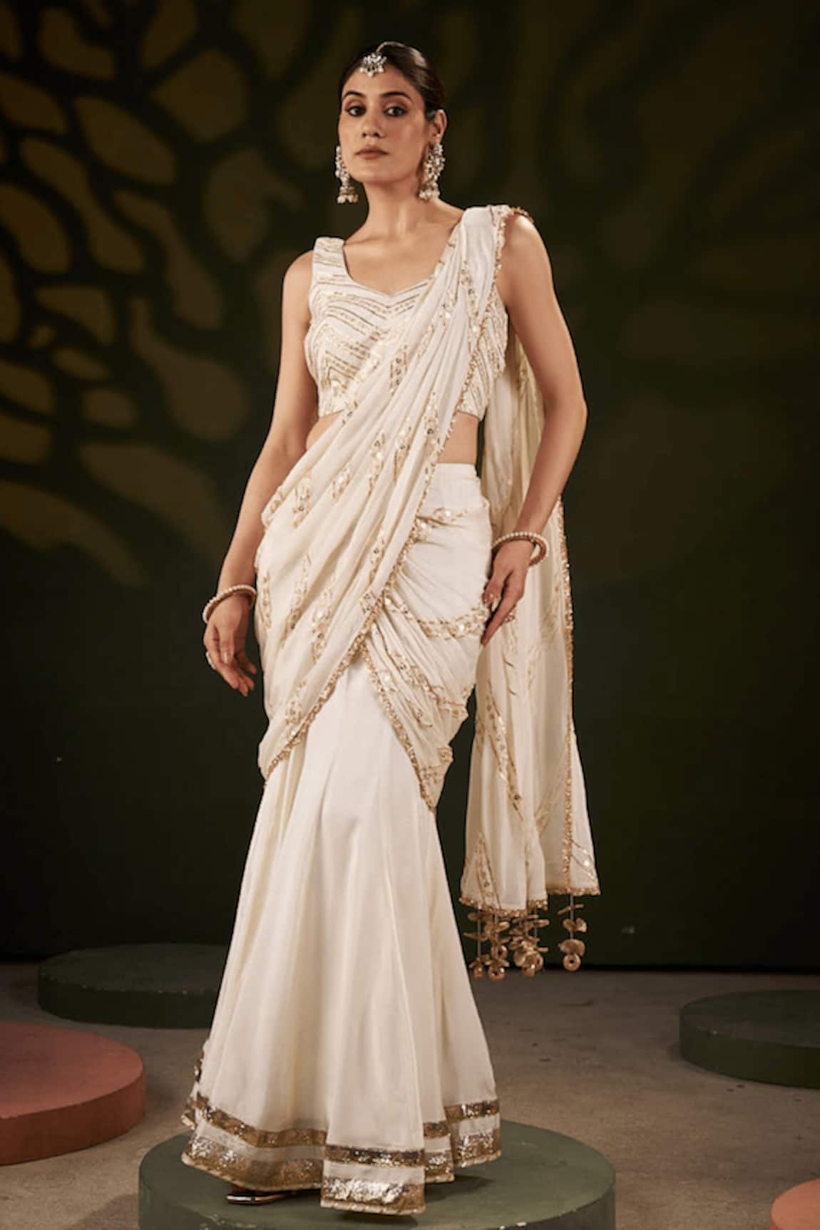 Muskann Kapadiaa Ivory Gota Patti Pre-Draped Saree Set 