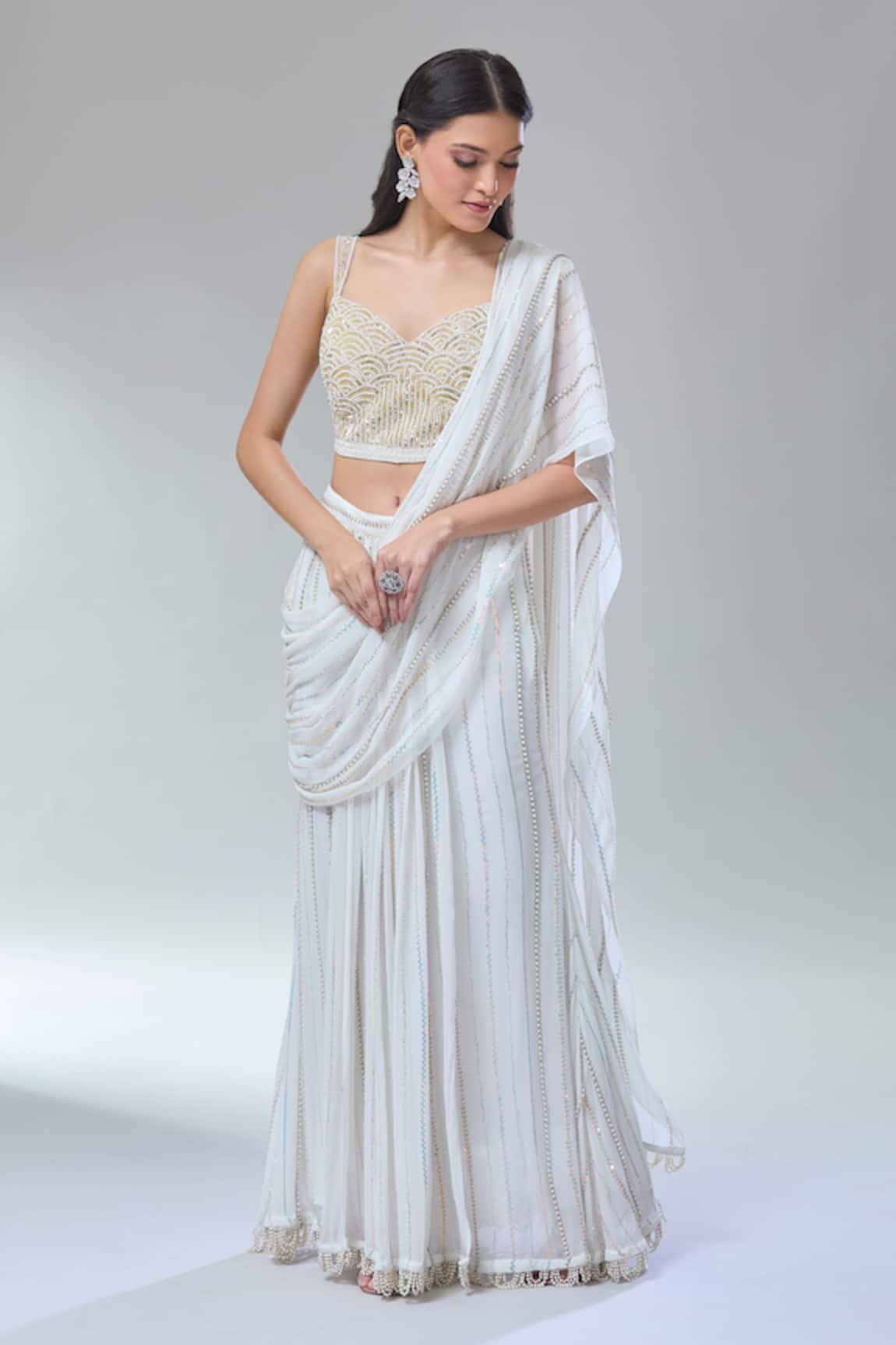 Divya Kanakia Apsara Greek Goddess Pre-Draped Saree With Blouse 