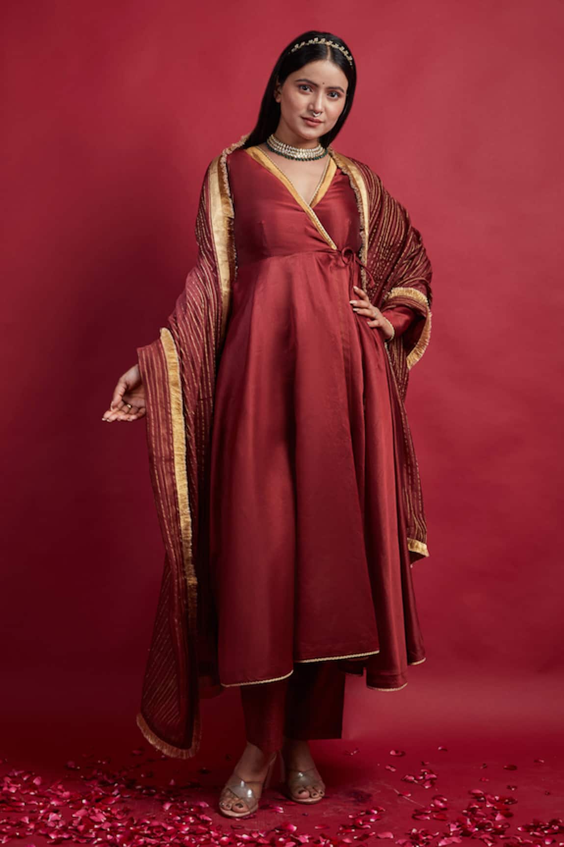 Vinusto Maroon Flared Anarkali Set 