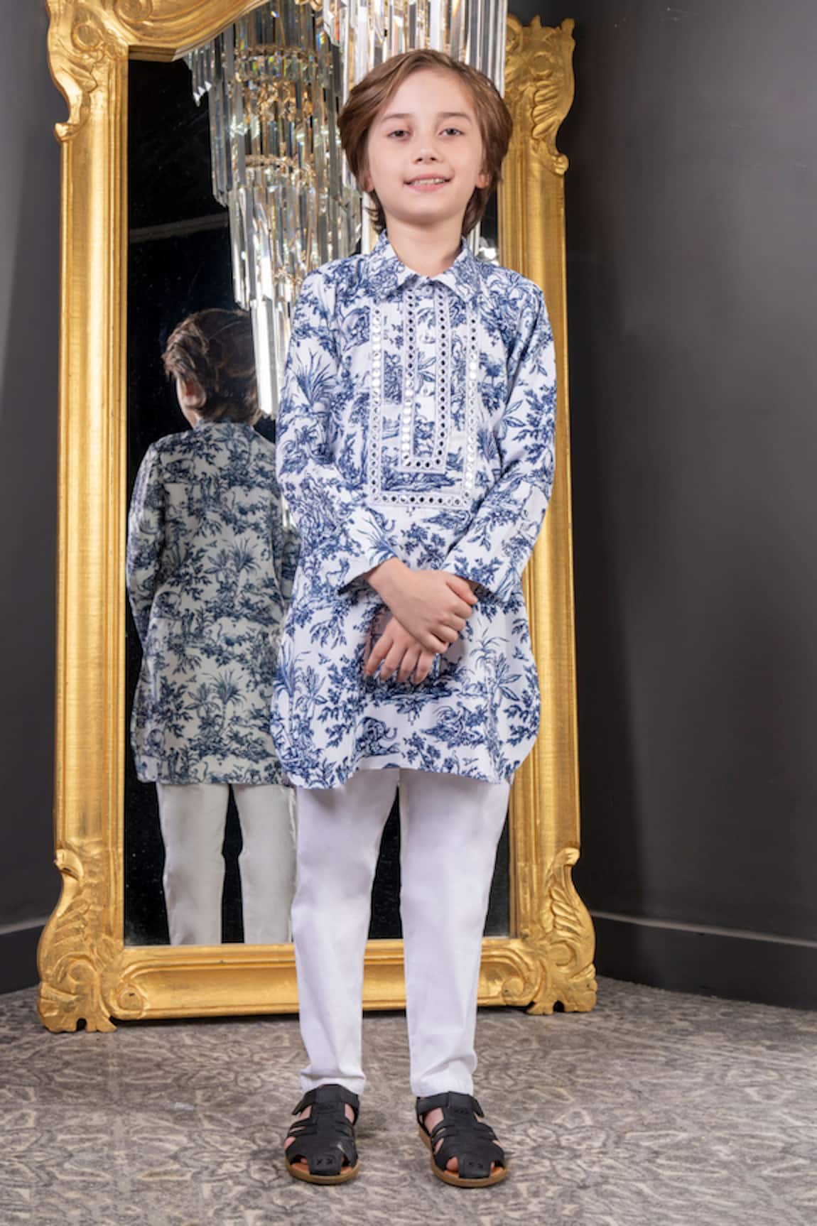 Hoity Moppet Abstract Printed Blue Kurta Set 