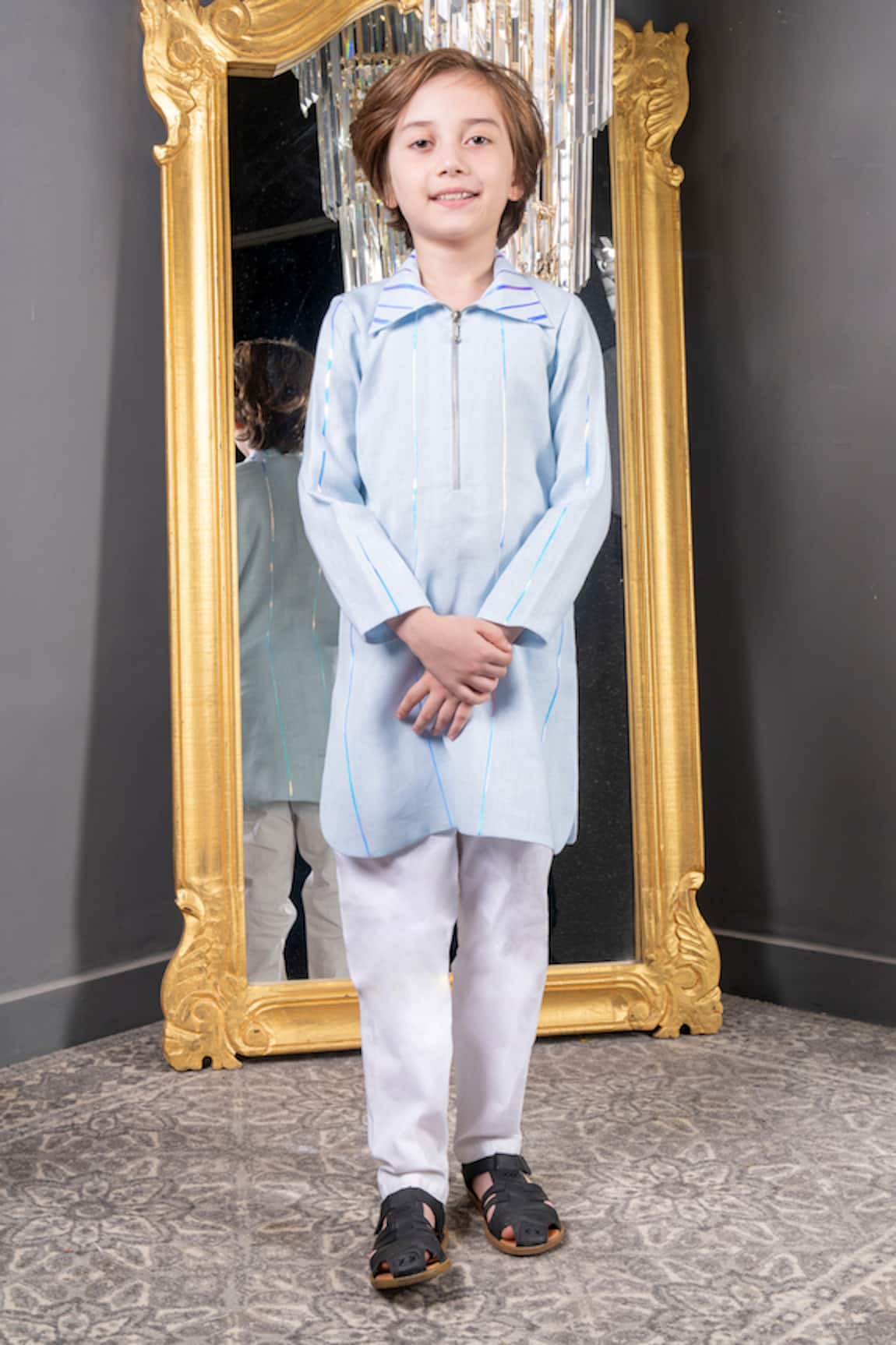 Hoity Moppet Sky Blue Linen Kurta Set 