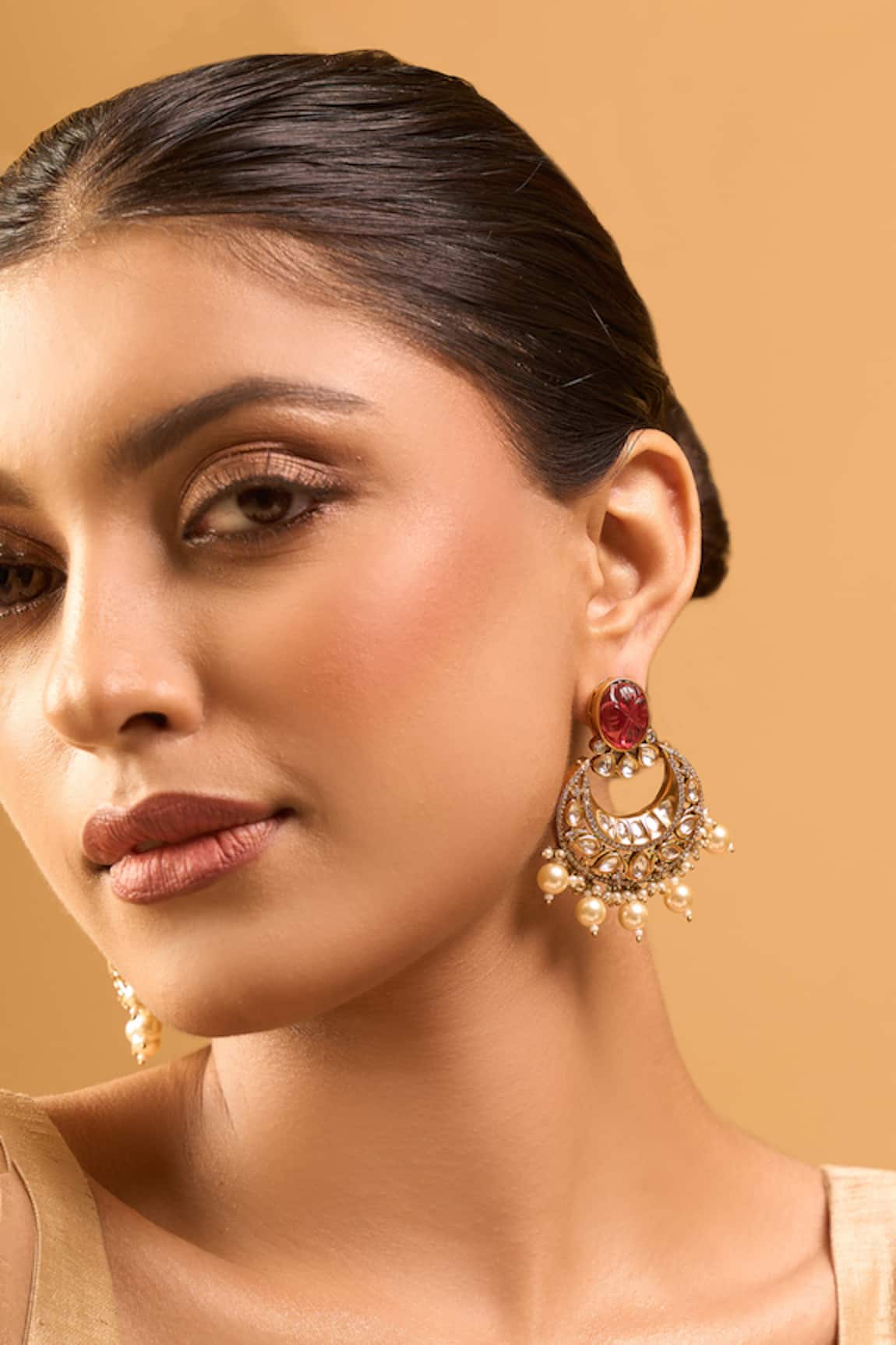 Nazaakat By Samara Singh Kundan Ruby Pink Earrings