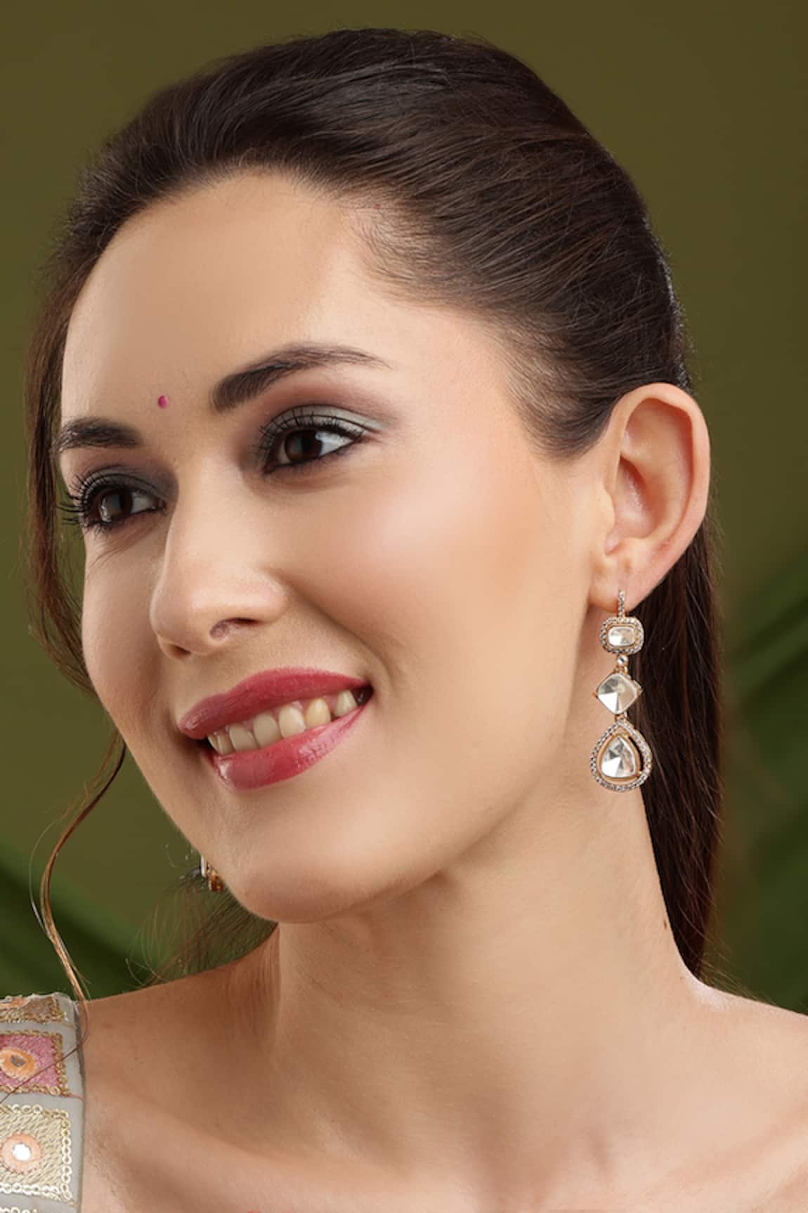 Ruby Raang Long Kundan Earrings 