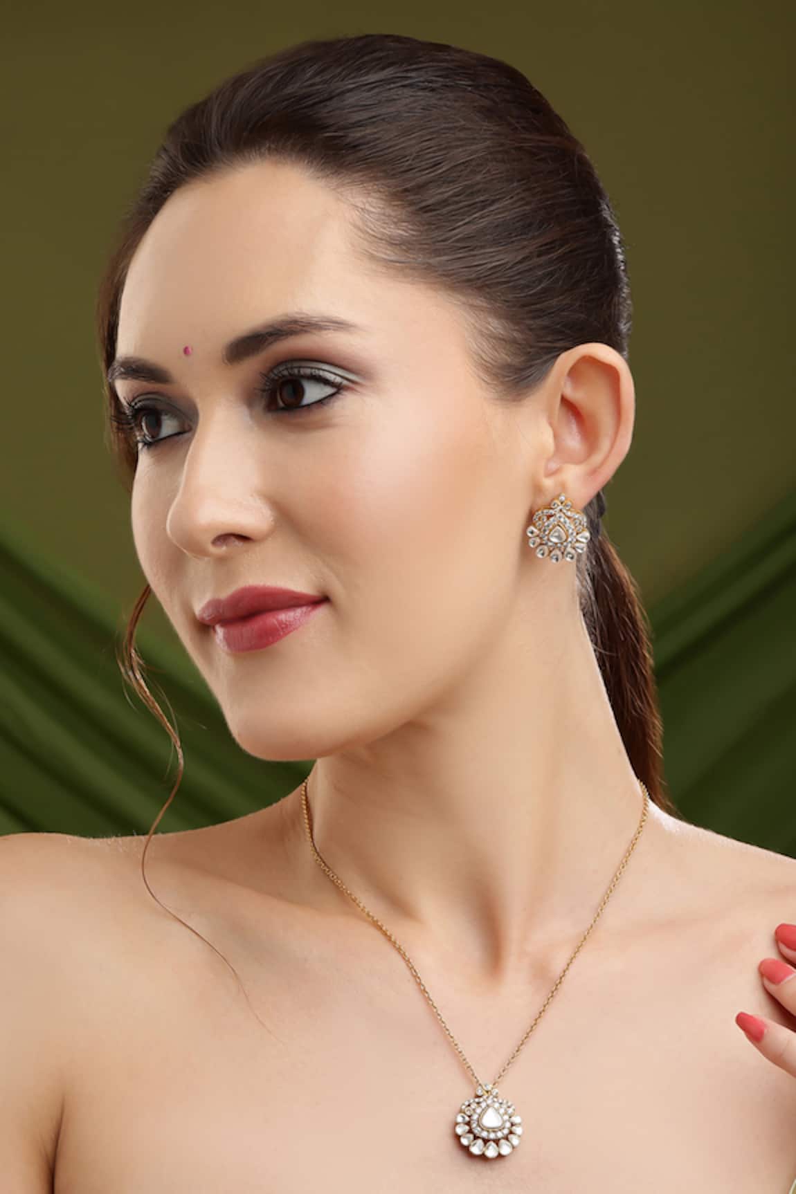 Ruby Raang Kundan Antique Finish Earrings and Necklace Set 
