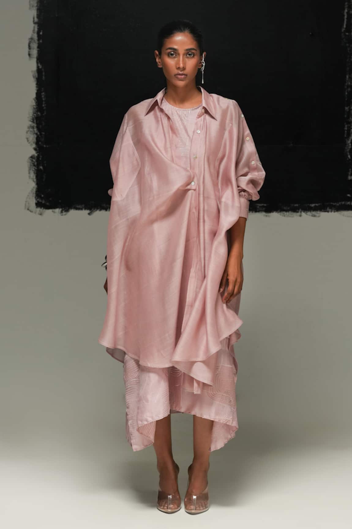 Urvashi Kaur Pink Handloom Chanderi Silk Ava Shirt