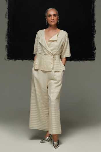 Urvashi Kaur Cream Handwoven Maheshwari Silk Pant 