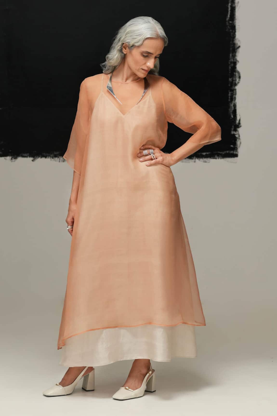 Urvashi Kaur Rust Sheer Designer Asa Tunic 