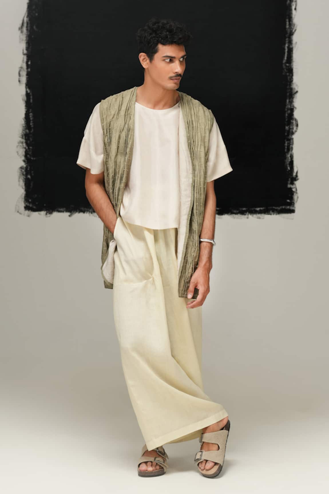 Urvashi Kaur Sage Green Mulberry Silk Waistcoat 