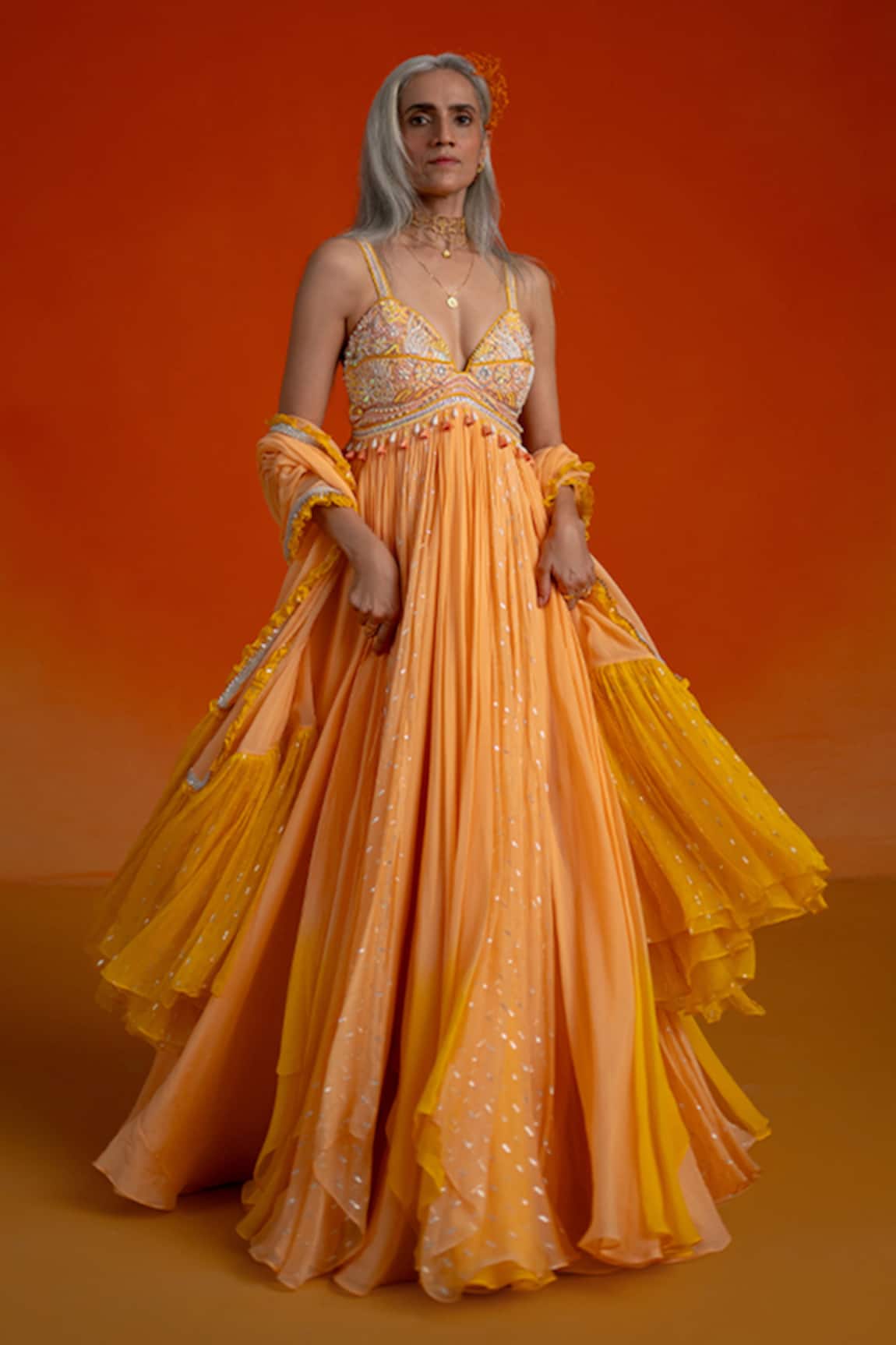 Shashank Arya Floral Print Anarkali Dress With Dupatta 