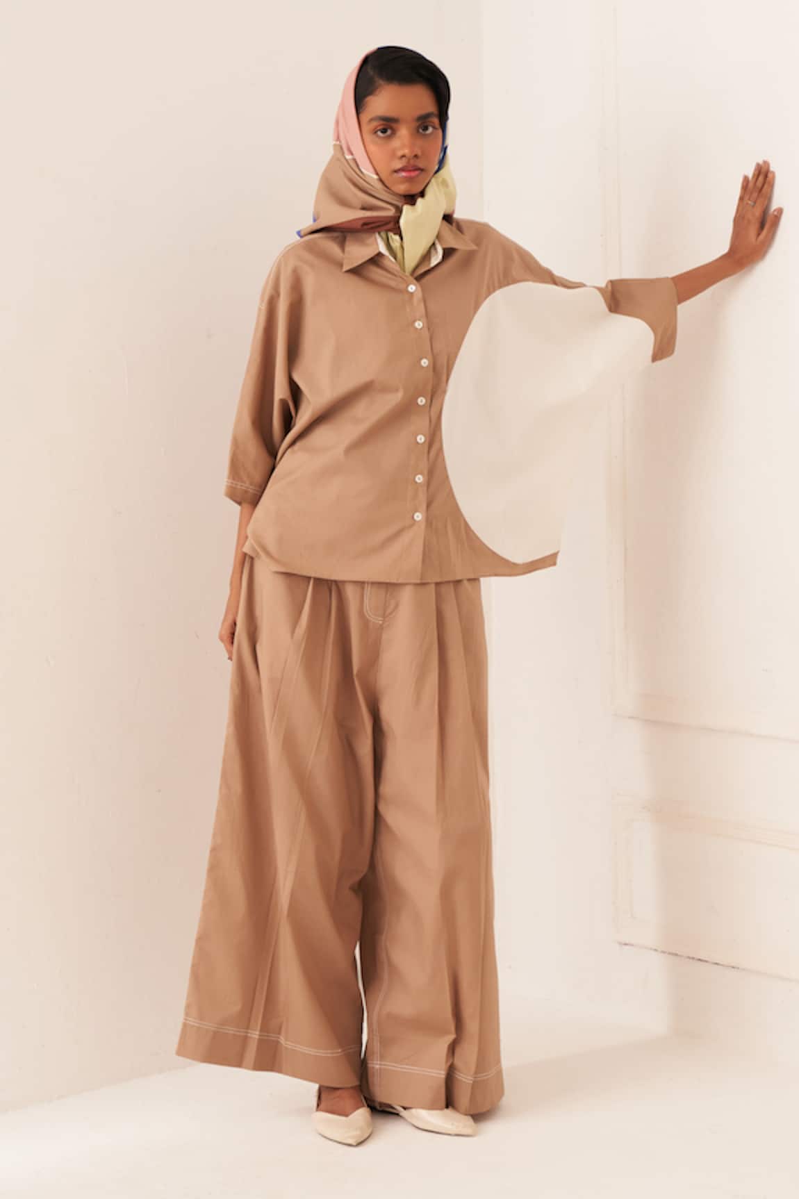 OFRIDA Beige Circular Shirt Set 