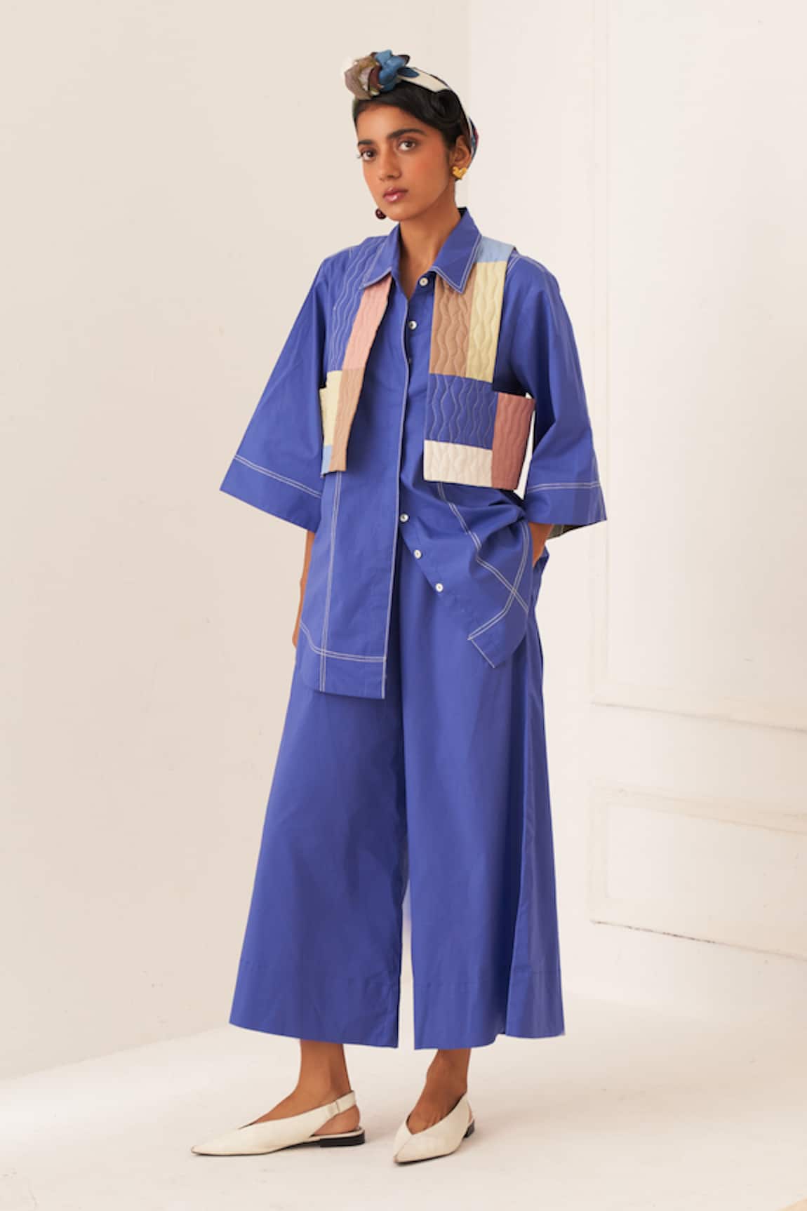 OFRIDA Royal Blue Designer Shirt & Pant Set 