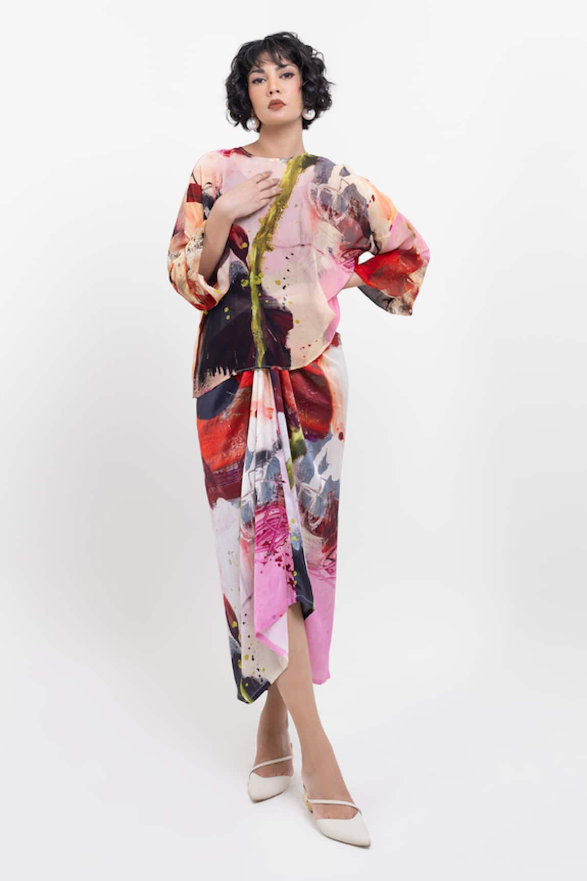 Pop Sugar Artistic Abstract Print Sheer Top 