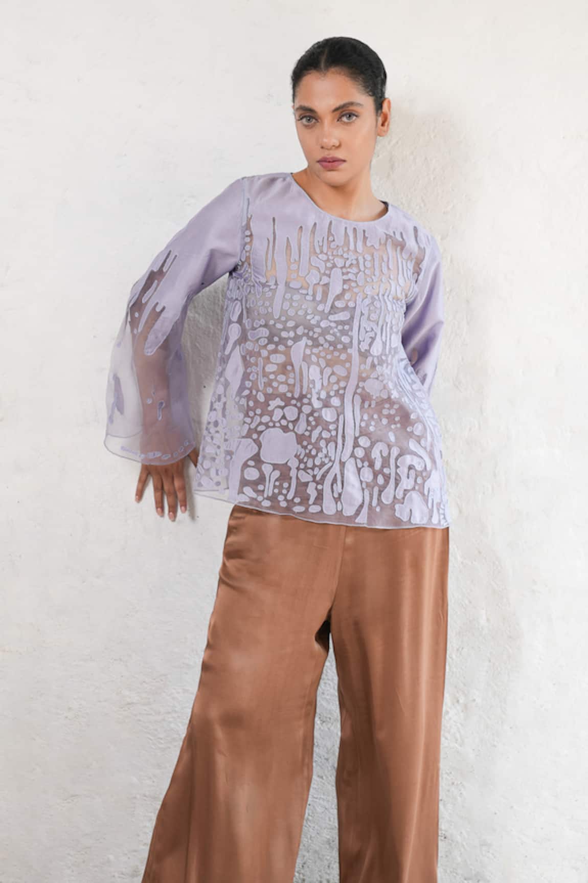 Saksham & Neharicka Hand Embroidered Purple Silk Organza Top 