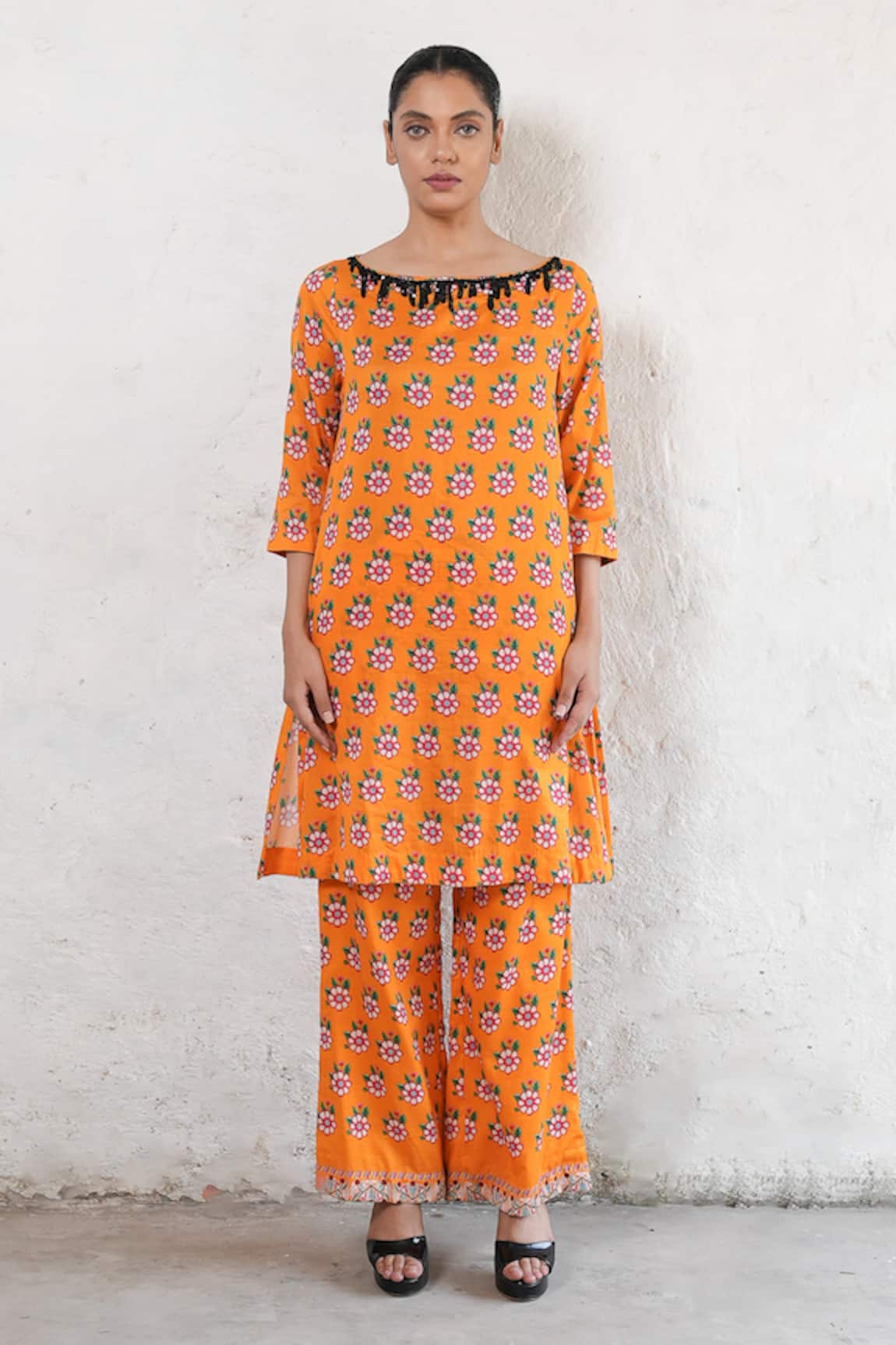 Saksham & Neharicka Hand Embroidered Orange Kurta & Pant Set 