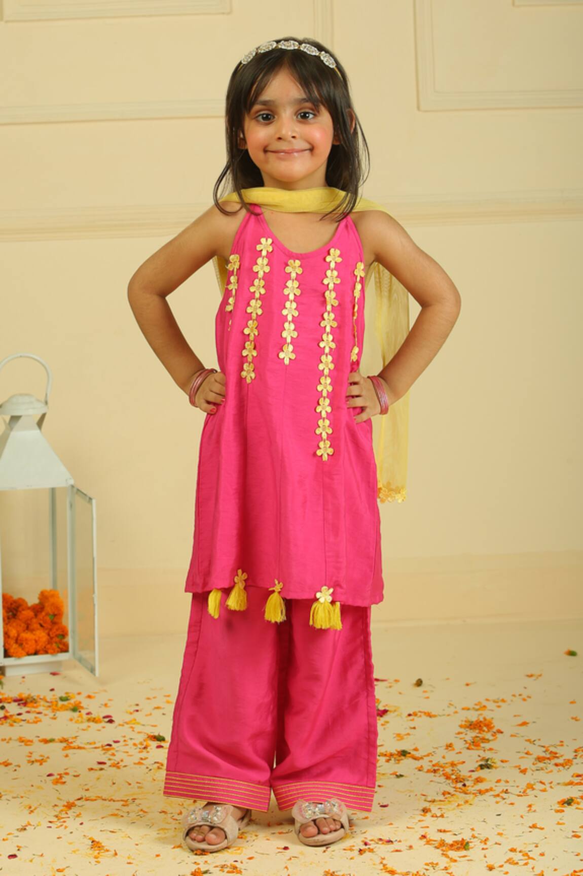 Pankhuri By Priyanka Rani Pink Halter Tunic & Straight Pants Set 