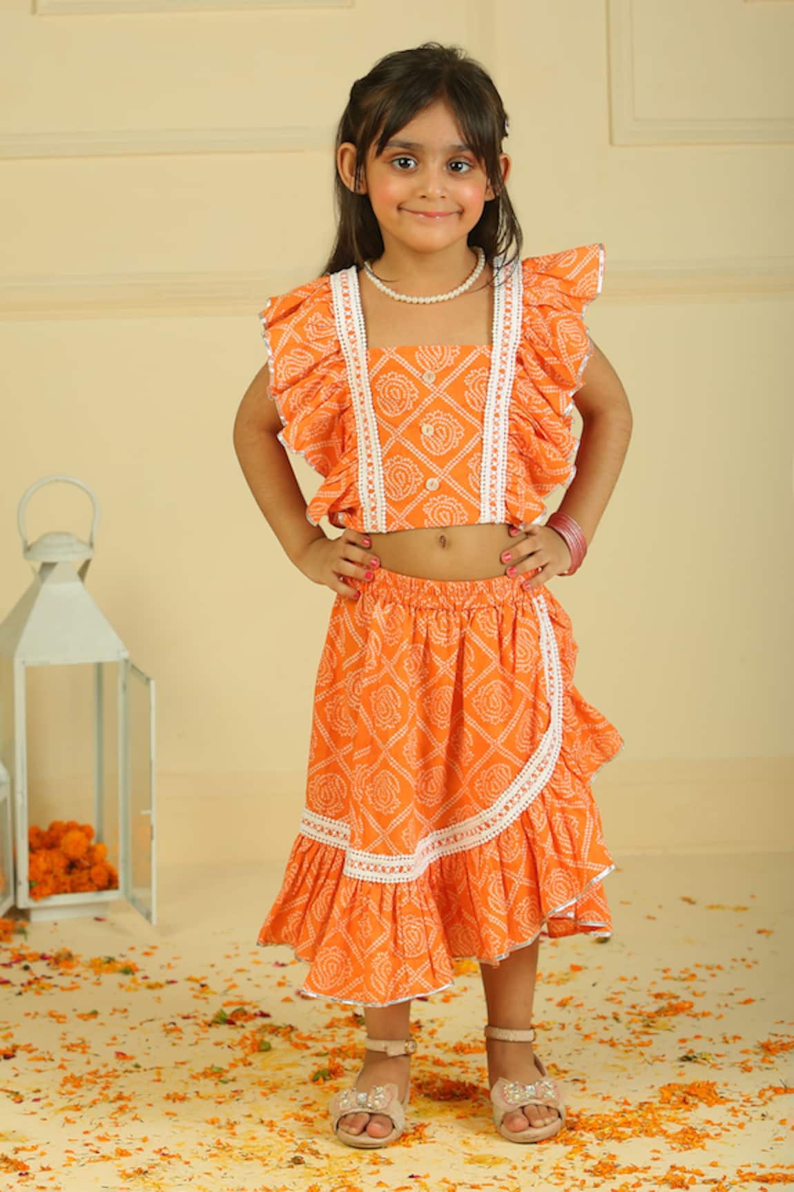 Pankhuri By Priyanka Ruffled Cotton Top & Skirt Set 