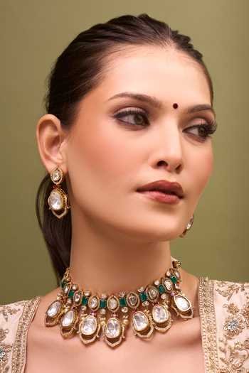 Nazaakat By Samara Singh Kundan Green & Ruby Necklace Set 
