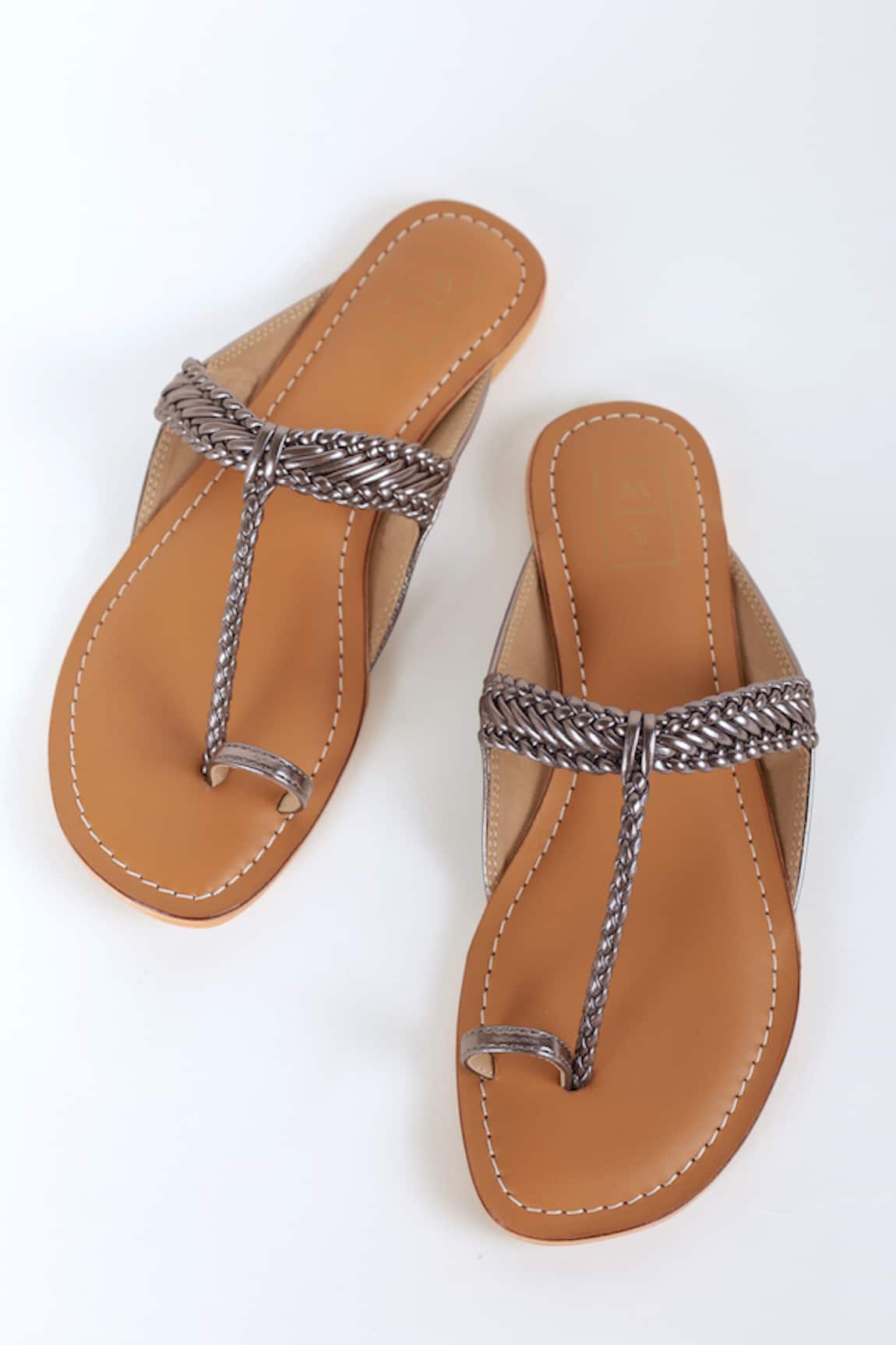 Sandalwali Gunmetal & Tan Leather Sandals 