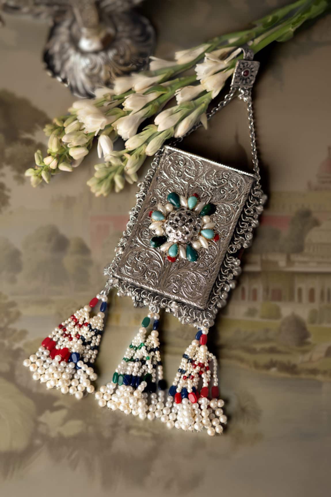 Bhavna Kumar Antique Silver Mobile Pouch 