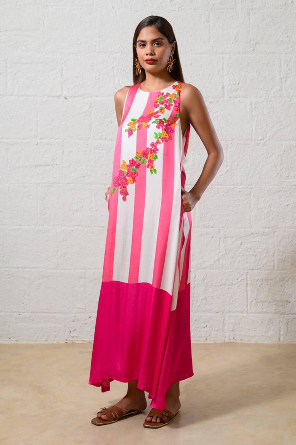 Prachi Kamat Floral Striped Maxi Dress 