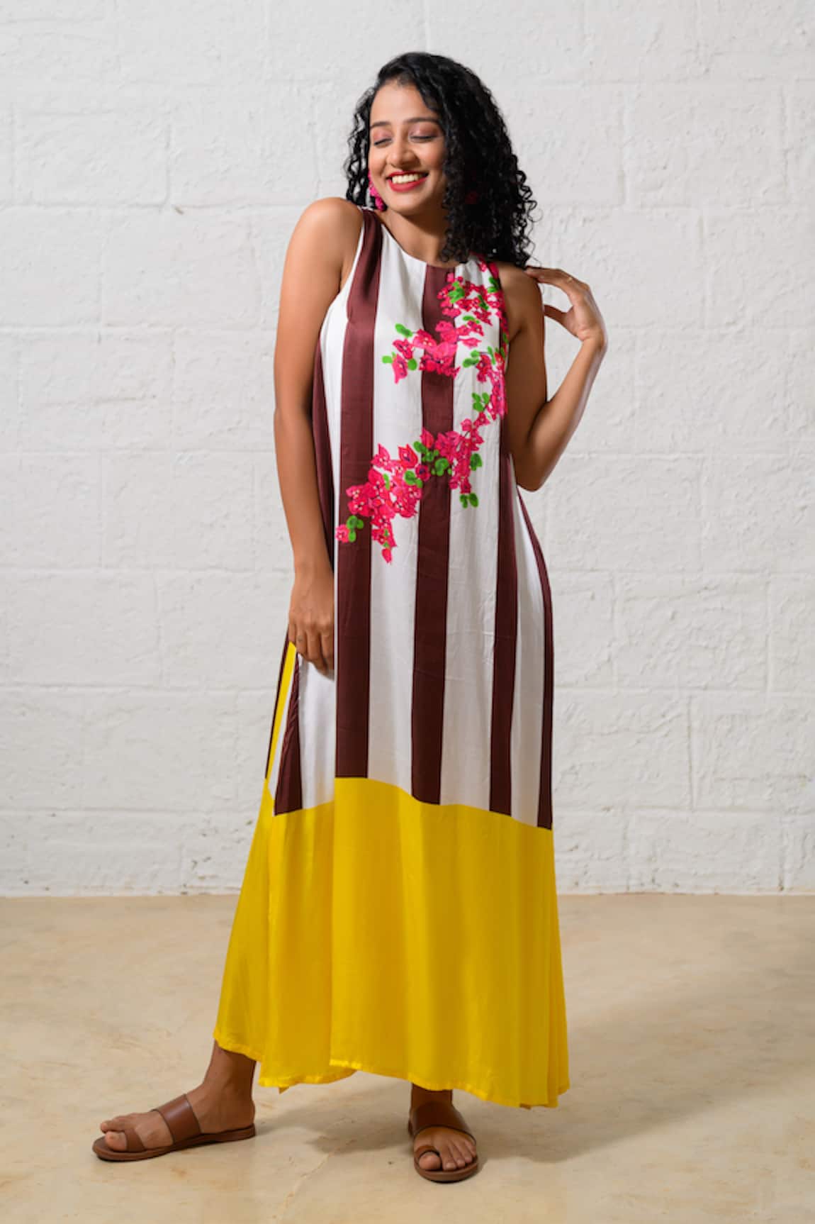 Prachi Kamat Brown & White Floral Maxi Dress 