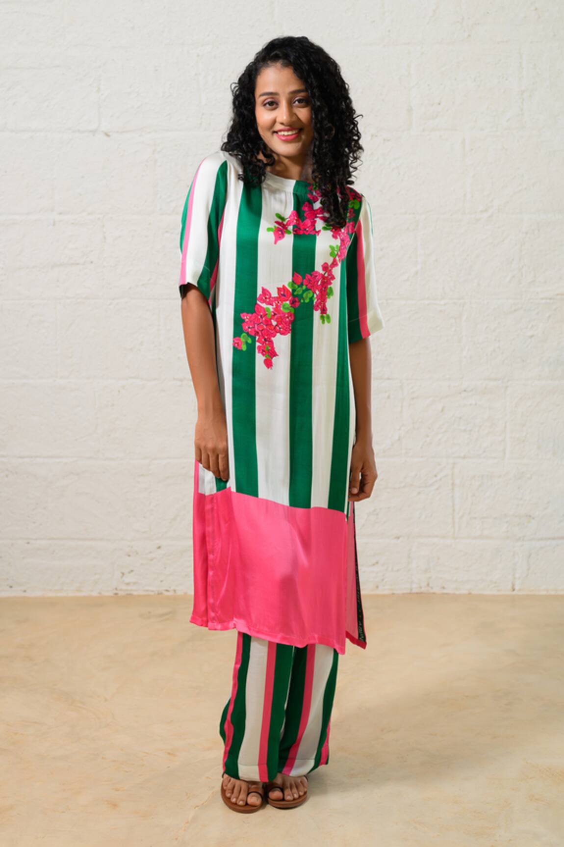 Prachi Kamat Green Striped Designer Kurta Set 