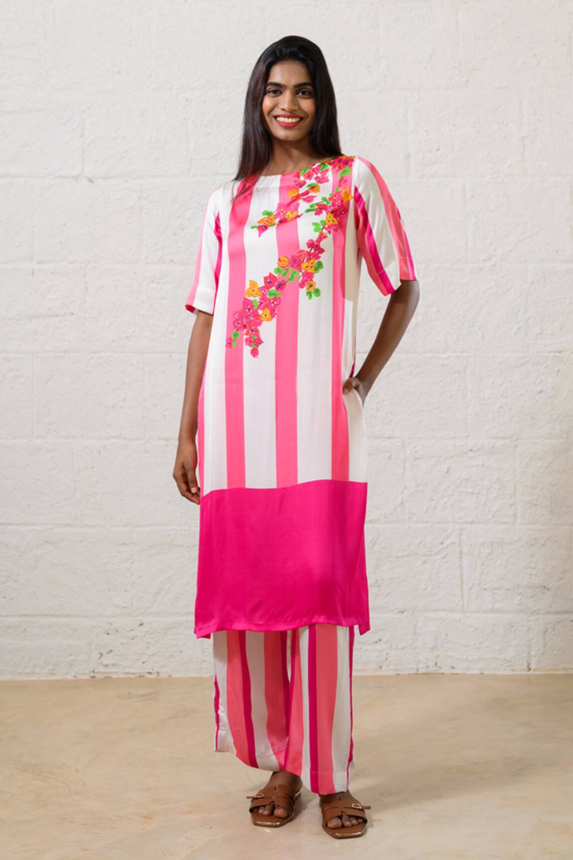 Prachi Kamat Pink Striped Kurta & Pant Set 