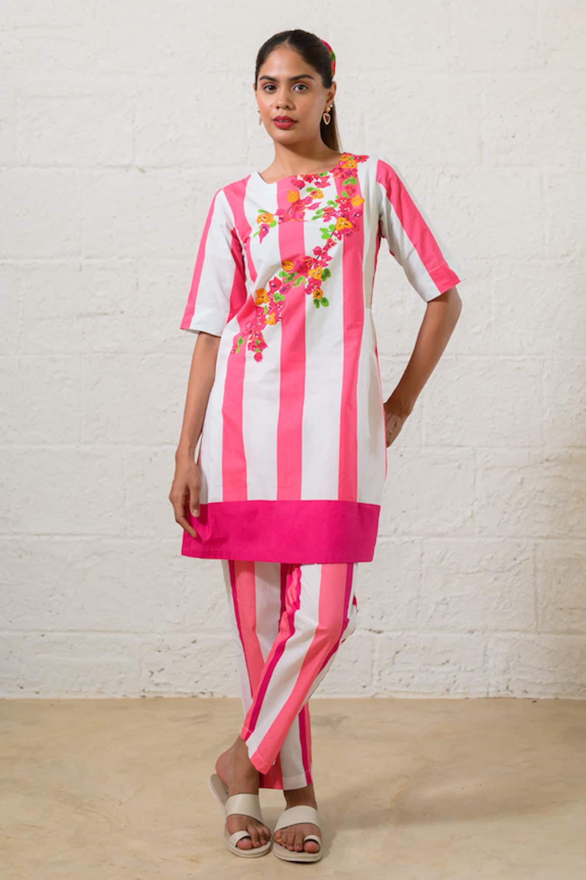 Prachi Kamat Pink and White Striped Kurta Pant Set 