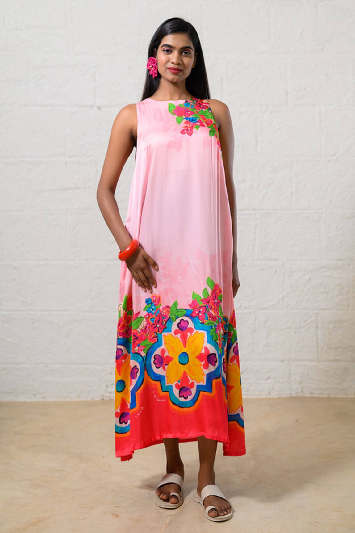 Prachi Kamat Floral Print Modal Satin Dress 