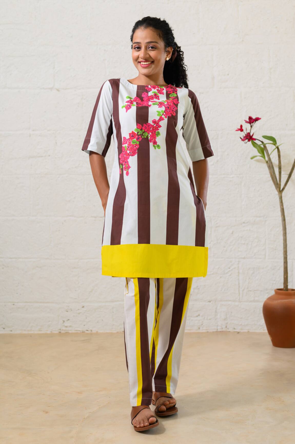 Prachi Kamat Brown & White Striped Kurta Pant Set 