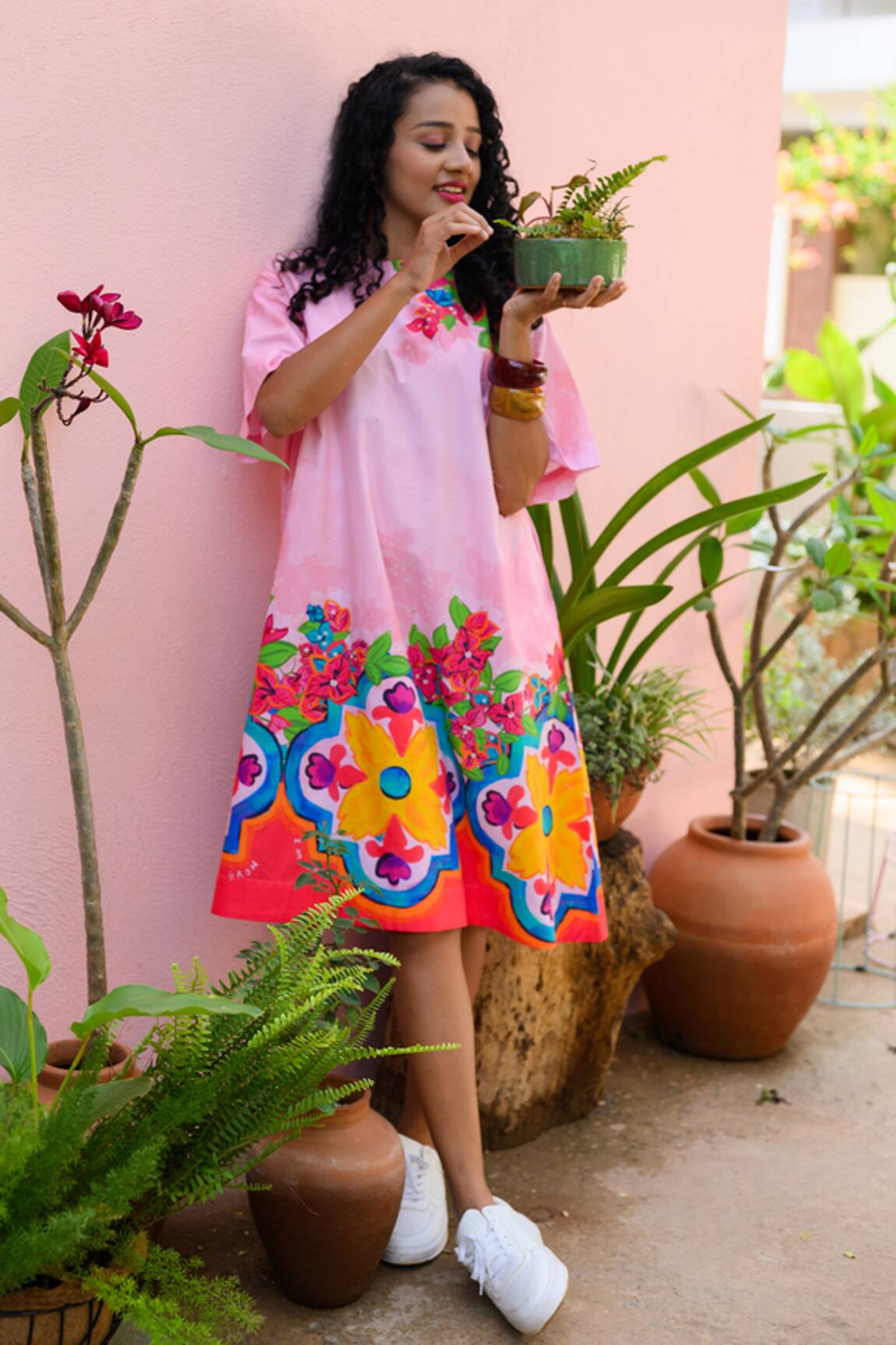 Prachi Kamat Pink Floral Poplin Dress 
