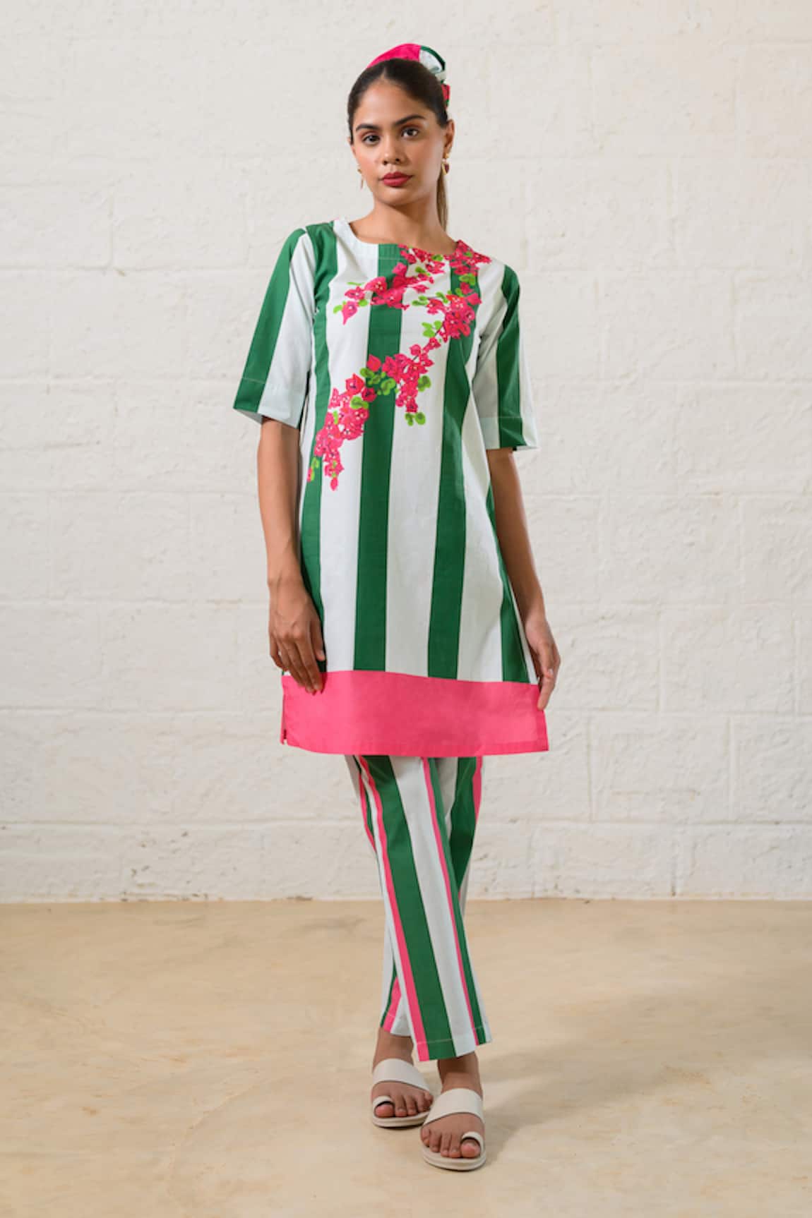 Prachi Kamat Striped Floral Kurta & Pant Set 