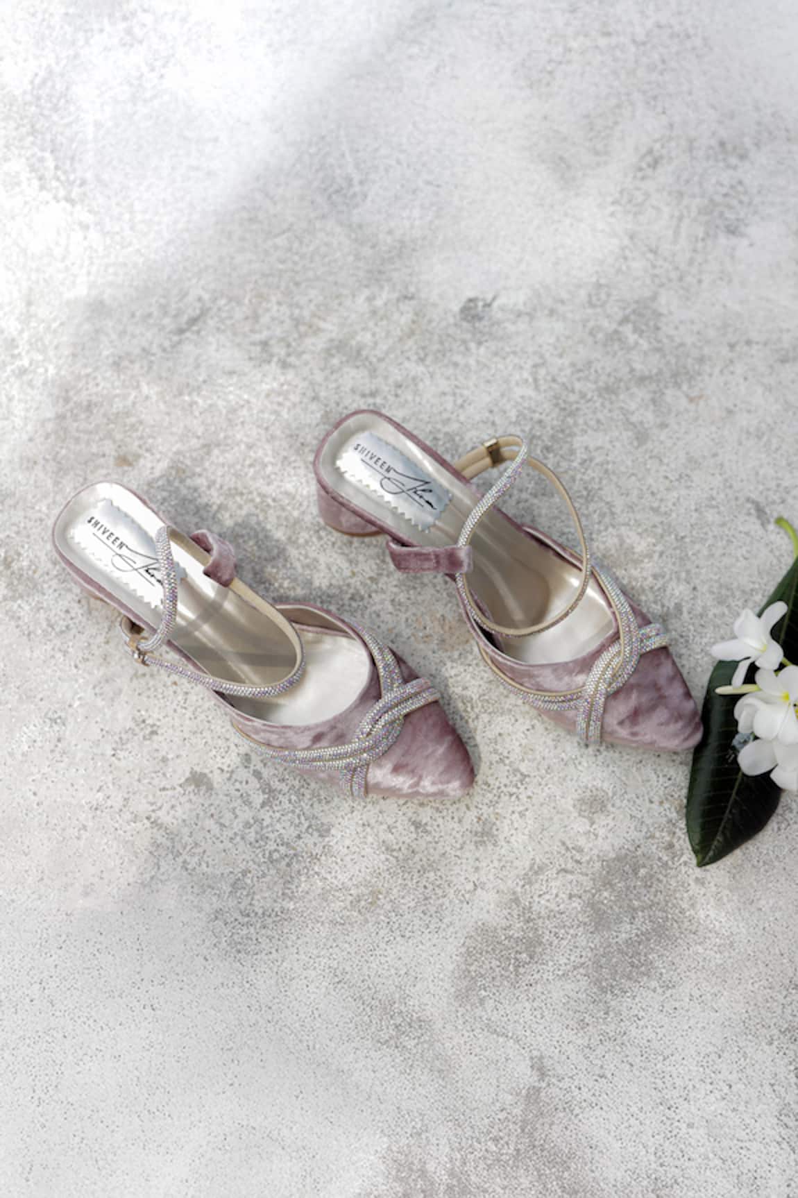 Shiveen Shiveen Duchess Mules with Rhinestone Straps 