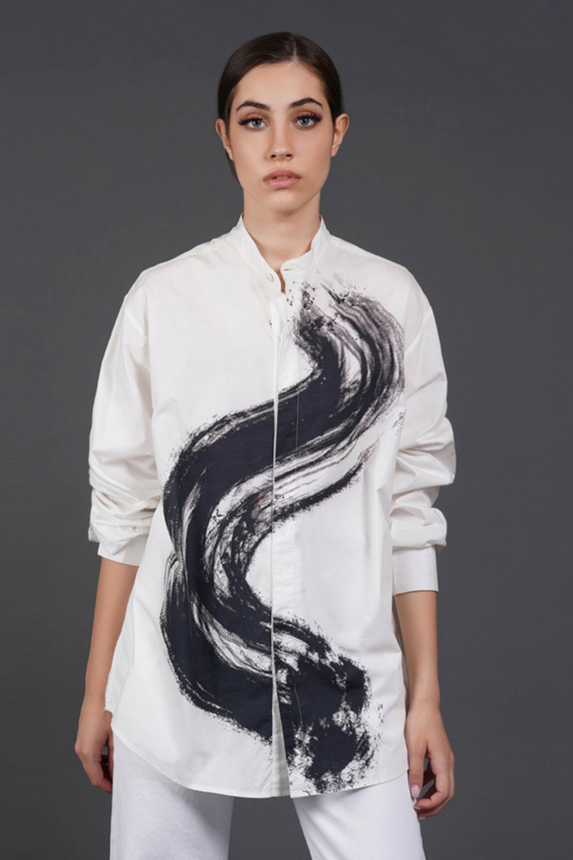 Samant Chauhan Graphic Stroke White Shirt